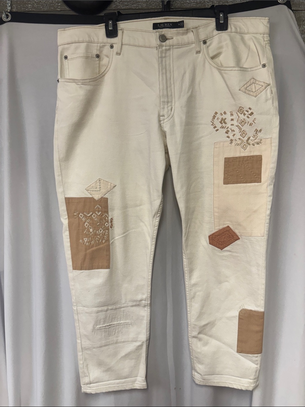 Lauren Ralph Lauren Cream Jeans with Tan Patchwork